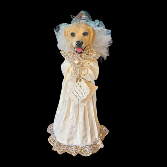 VTG Yellow Lab Golden Retriever Angel Christmas Tree Topper Memorial 90s USA - Picture 1 of 11